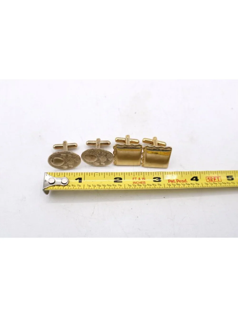 Gold-Tone Cufflinks Set Floral Oval & Square Designs Classic Mens Accessory Vtg